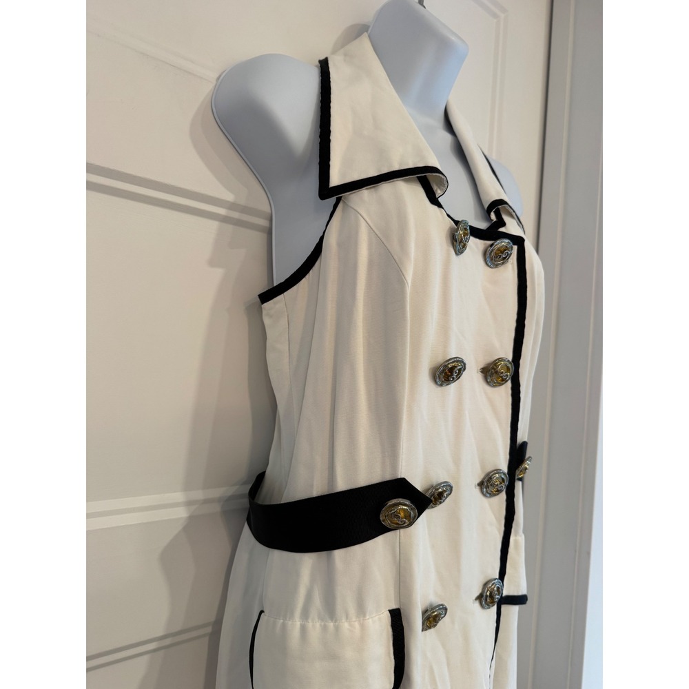 Joseph Ribkoff Vintage Pin Up Romper White Black Double Breasted Halter Size 6 - Picture 5 of 14